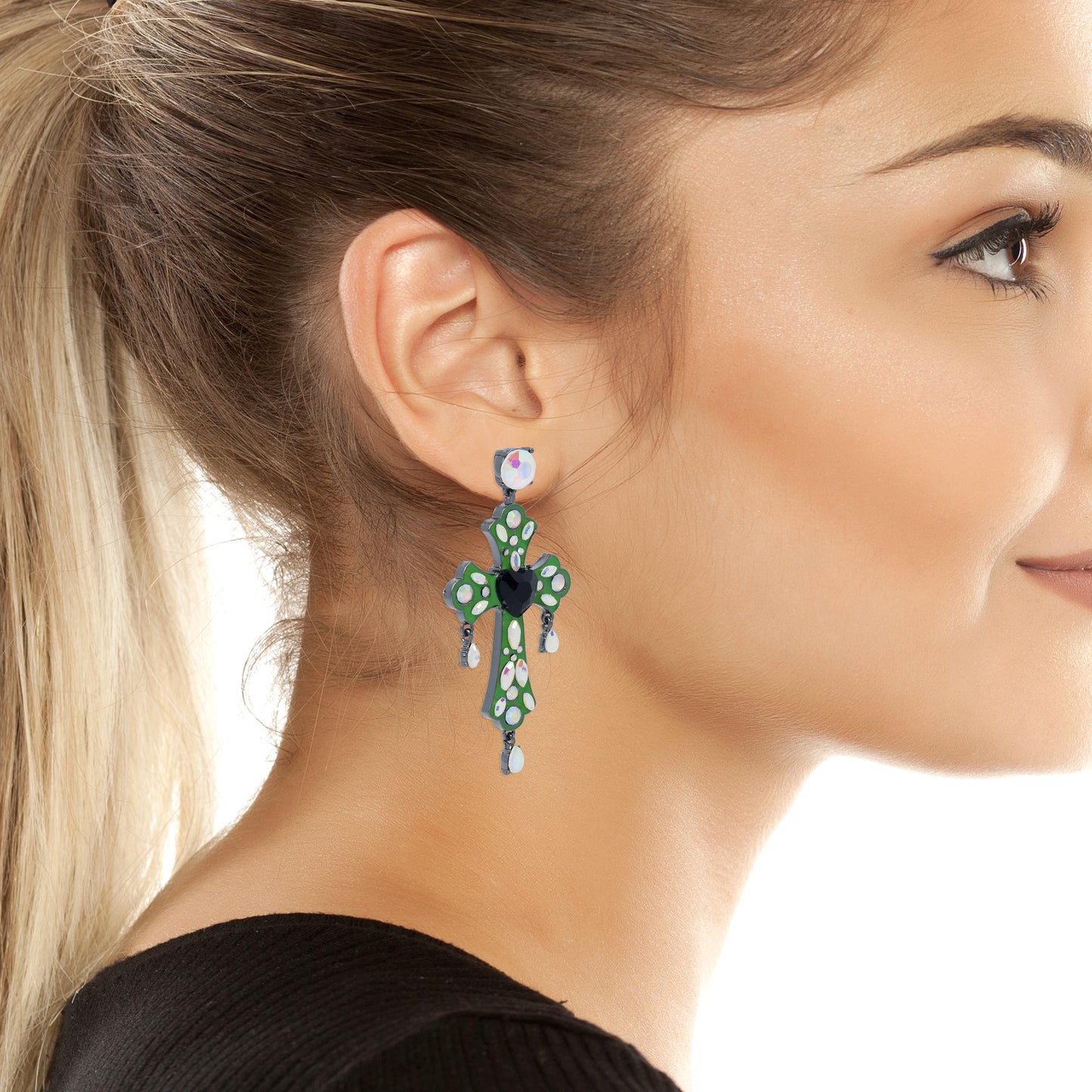 Betsey Johnson Ghoul Friends Stone Cross Drop Earrings