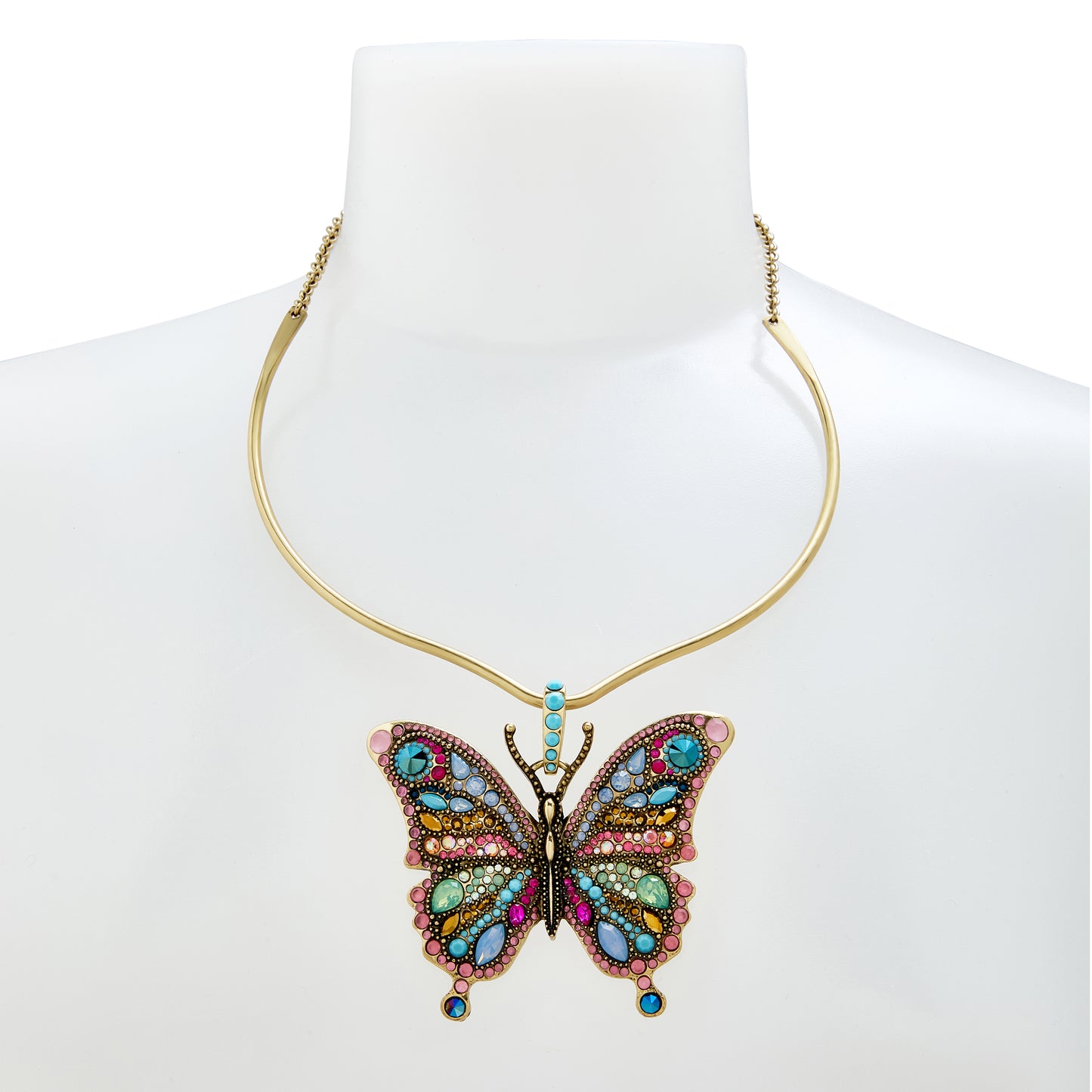 Betsey Johnson Boho Butterfly Stone Round Wire Necklace