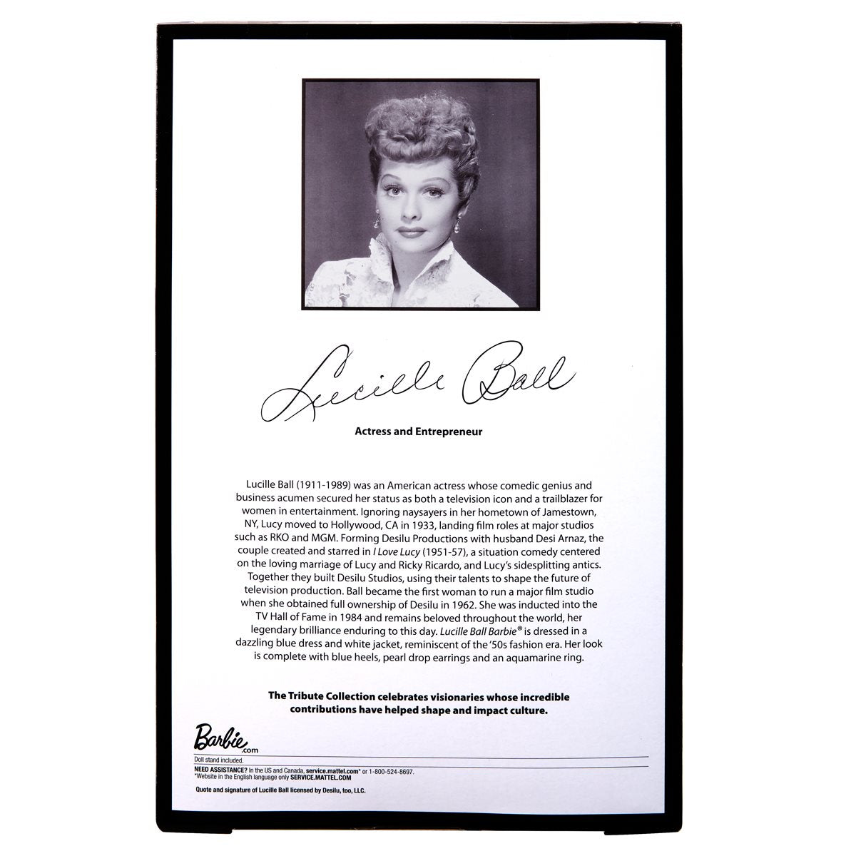 Barbie Tribute Collection Lucille Ball Collector Doll Back of Box