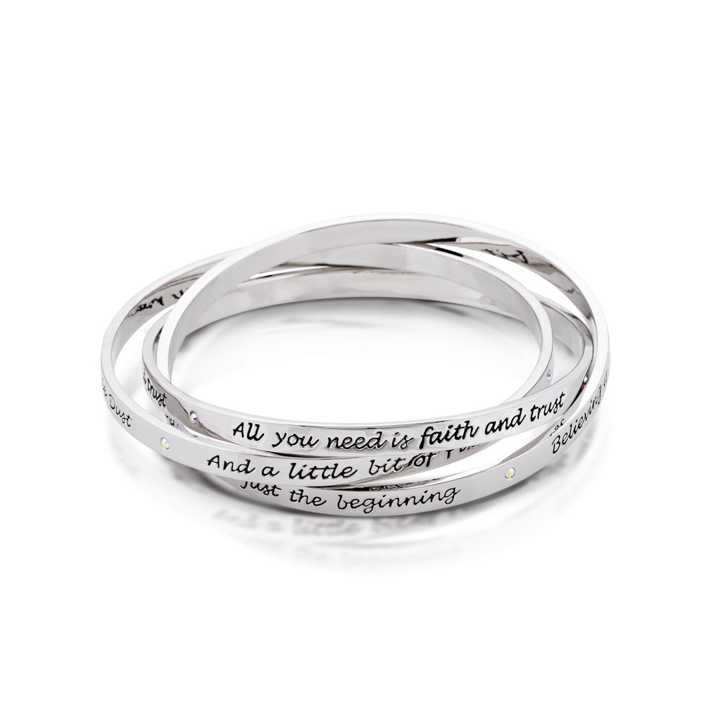 Disney by Couture Kingdom Tinker Bell Interlocking Triple Silver Plated Bangle Bracelet