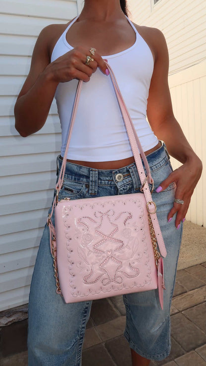 DiFerdinando Ribbon Reverie Mini Convertible Hobo Pink Flare