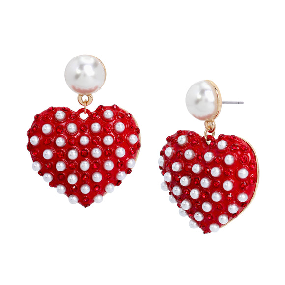Betsey Johnson Betseys Best Pearl Heart Drop Earrings