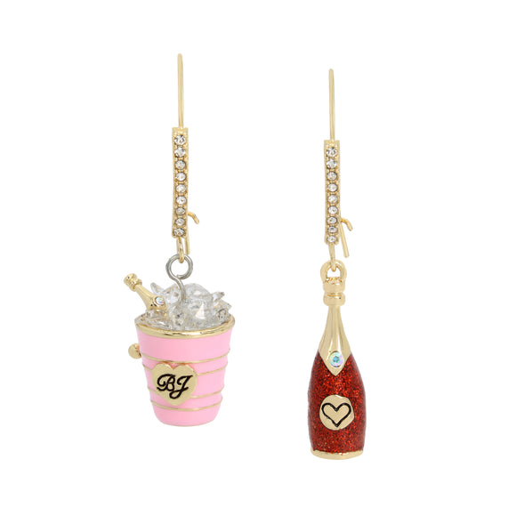 Betsey Johnson Going All Out Champagne Mismatch Dangle Earrings
