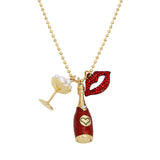 Betsey Johnson Going All Out Lips Champagne Charm Pendant Necklace