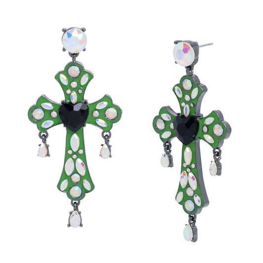 Betsey Johnson Ghoul Friends Stone Cross Drop Earrings