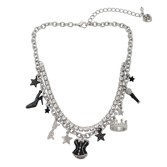 Betsey Johnson Midnight Magic Corset Charm Bib Necklace