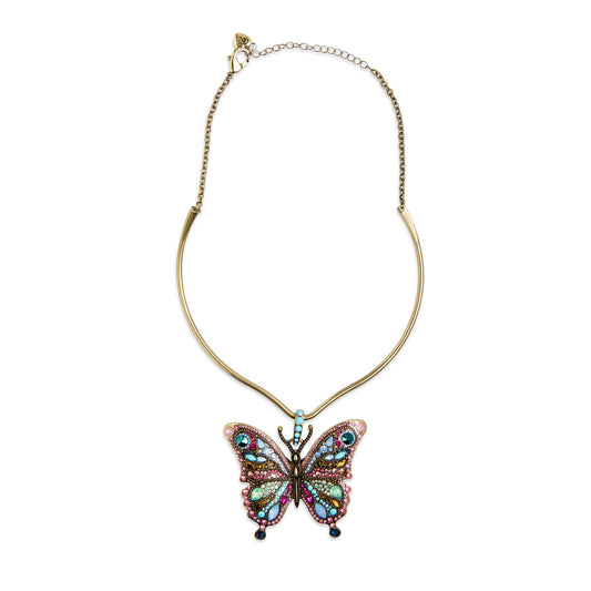 Betsey Johnson Boho Butterfly Stone Round Wire Necklace
