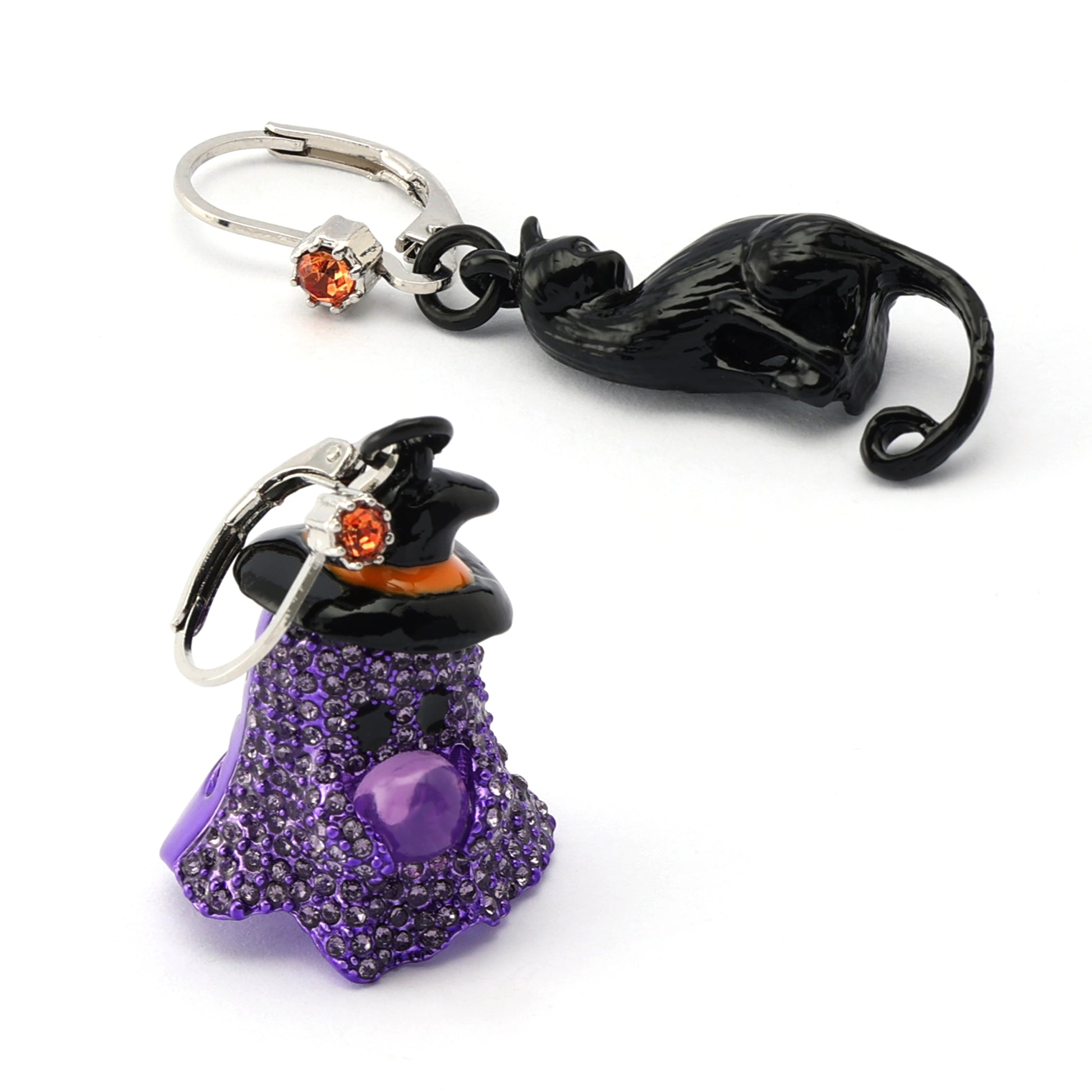 Betsey Johnson Halloween Cat & Ghost Mismatch Drop Earrings Purple