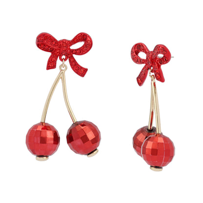 Betsey Johnson Love Spell Bow Cherry Drop Earrings