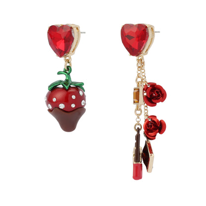Betsey Johnson Love Spell Chocolate Strawberry Mismatch Earrings