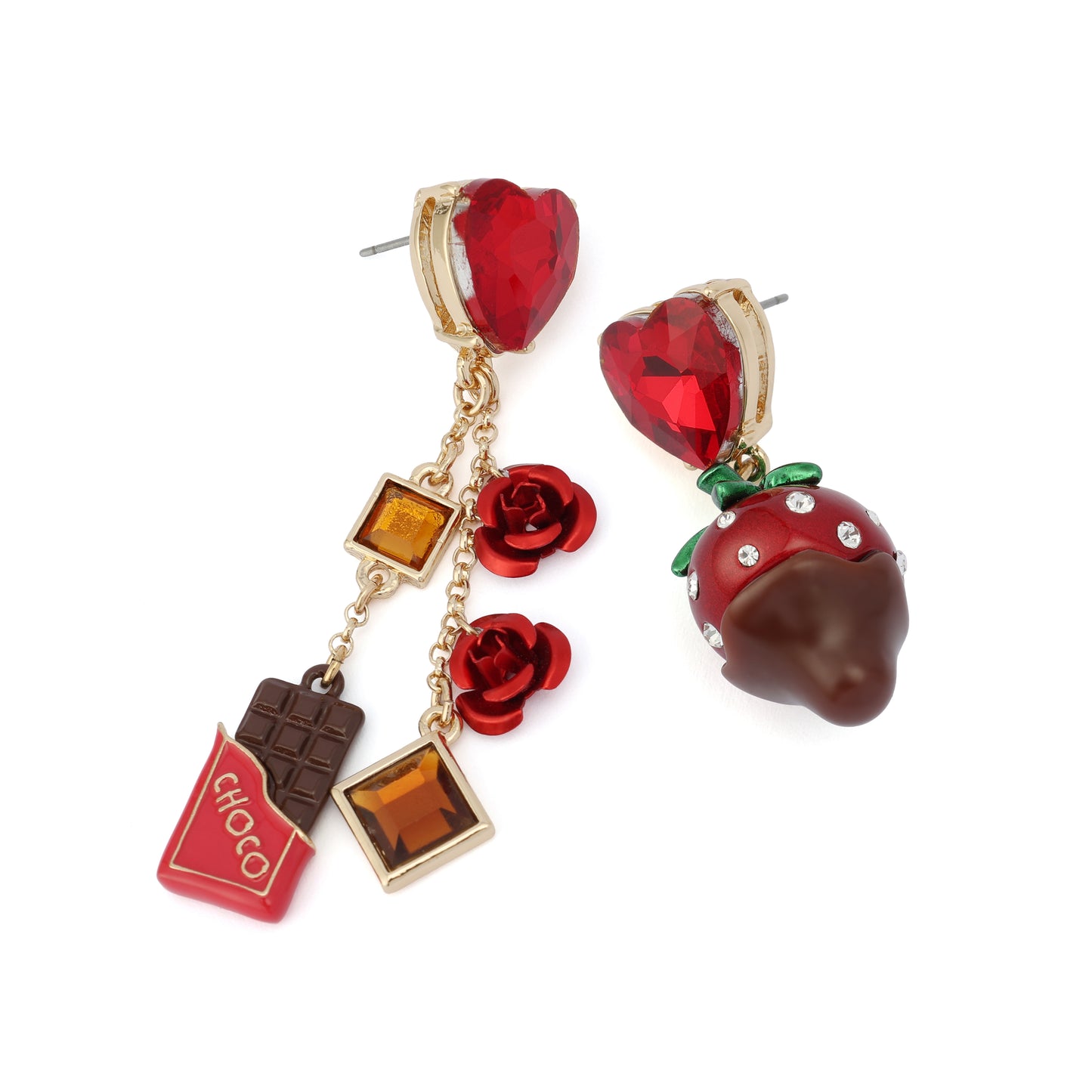 Betsey Johnson Love Spell Chocolate Strawberry Mismatch Earrings