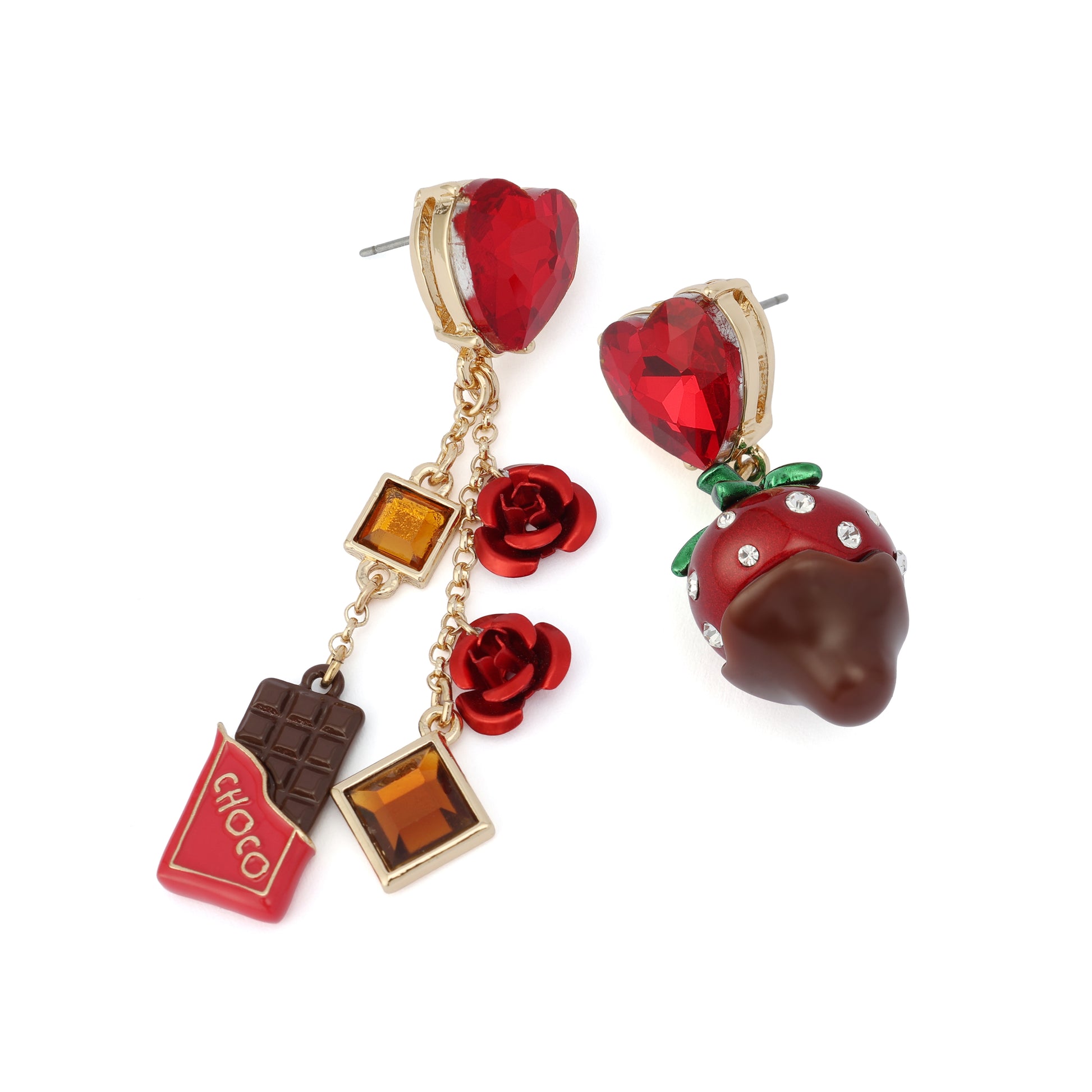 Betsey Johnson Love Spell Chocolate Strawberry Mismatch Earrings
