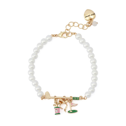 Betsey Johnson Golf Charm Pearl Strand Bracelet