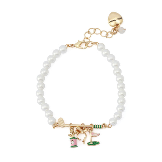 Betsey Johnson Golf Charm Pearl Strand Bracelet