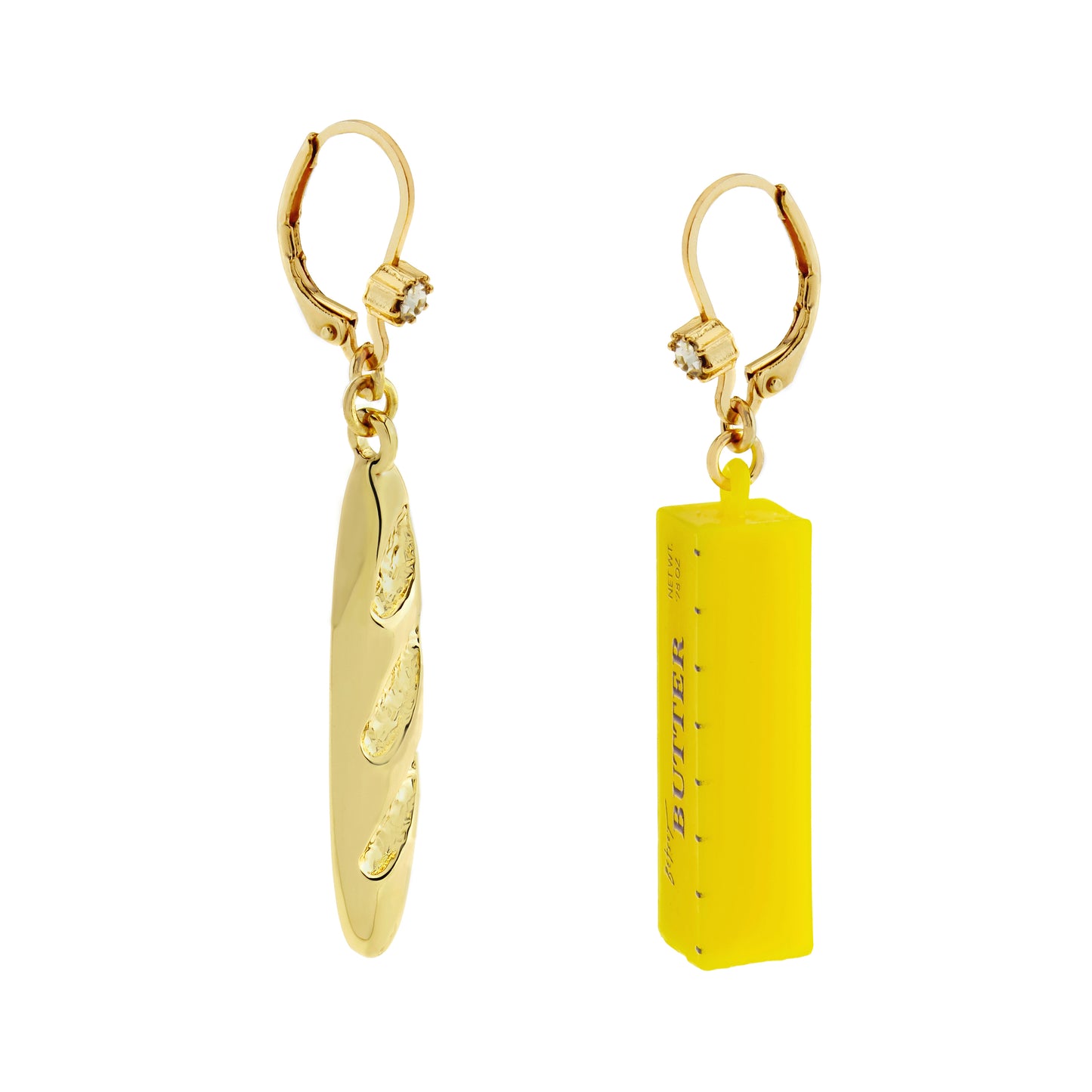 Betsey Johnson Girl Dinner Baguette N Butter Drop Mismatch Earrings