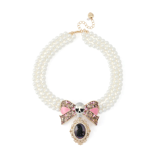Betsey Johnson Black Cat Pearl Torsade Necklace