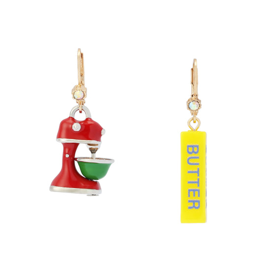Betsey Johnson Christmas Baker Butter & Mixer Drop Earrings