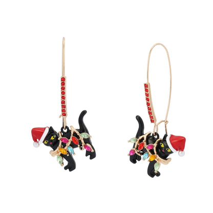 Betsey Johnson Christmas Lights Cat Dangle Earrings