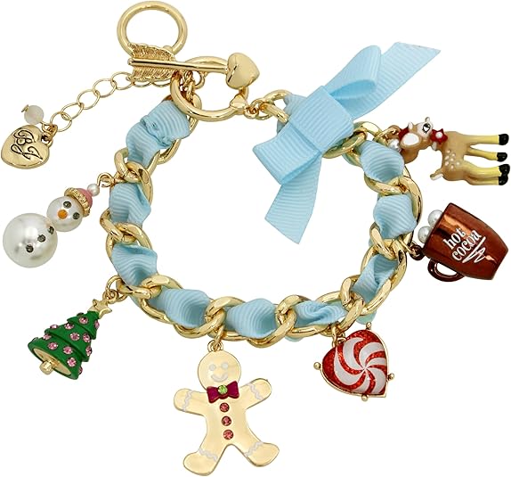 Betsey Johnson Jingle Bell Bling Christmas Charm Bracelet