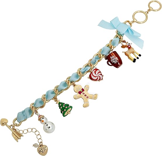 Betsey Johnson Jingle Bell Bling Christmas Charm Bracelet