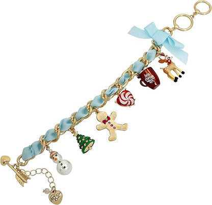 Betsey Johnson Jingle Bell Bling Christmas Charm Bracelet