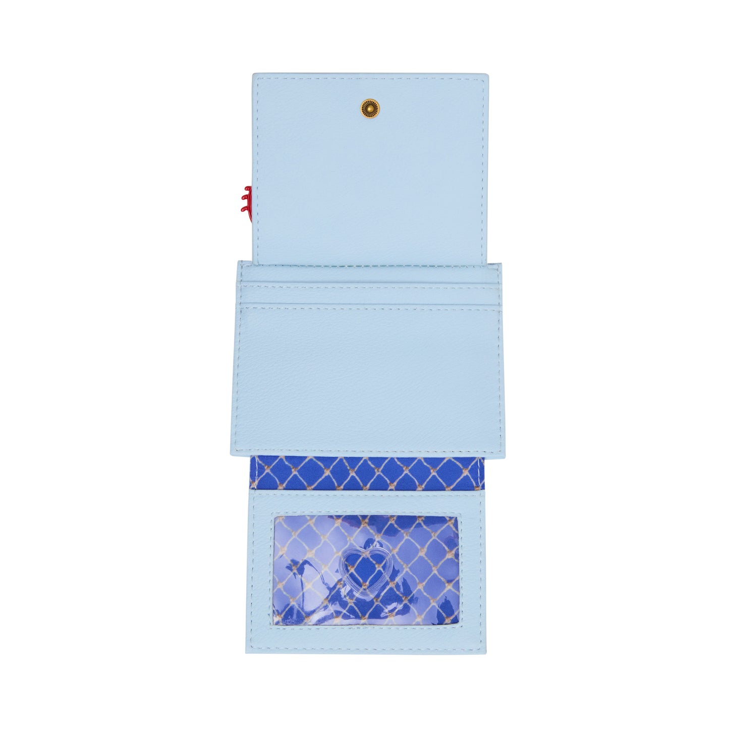 Light blue cardholder with a windowed pocket on a white background