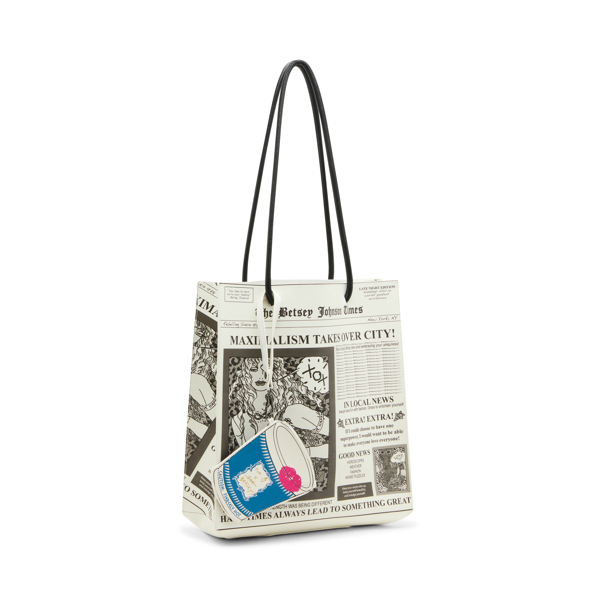 Betsey Johnson Tabloid Tote Bag Black White