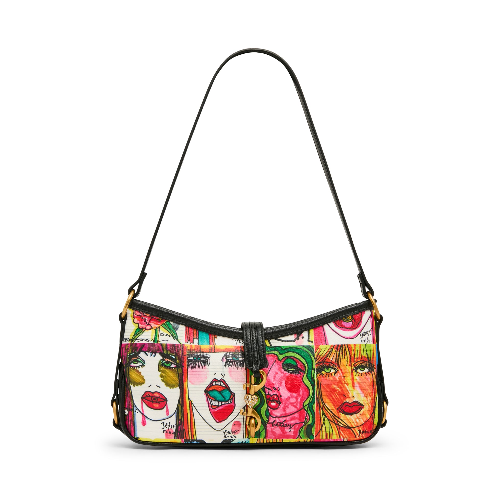 Betsey Johnson Artwork Faces Small Shoulder Handbag
