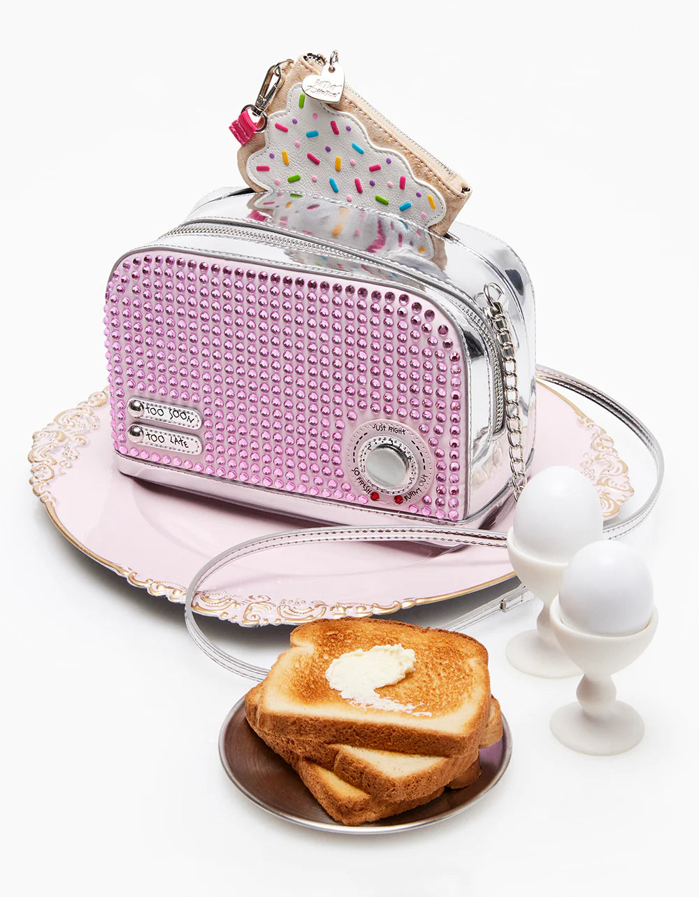 Betsey Johnson Kitsch Get Toasted Crossbody Bag Pink Twin Treats