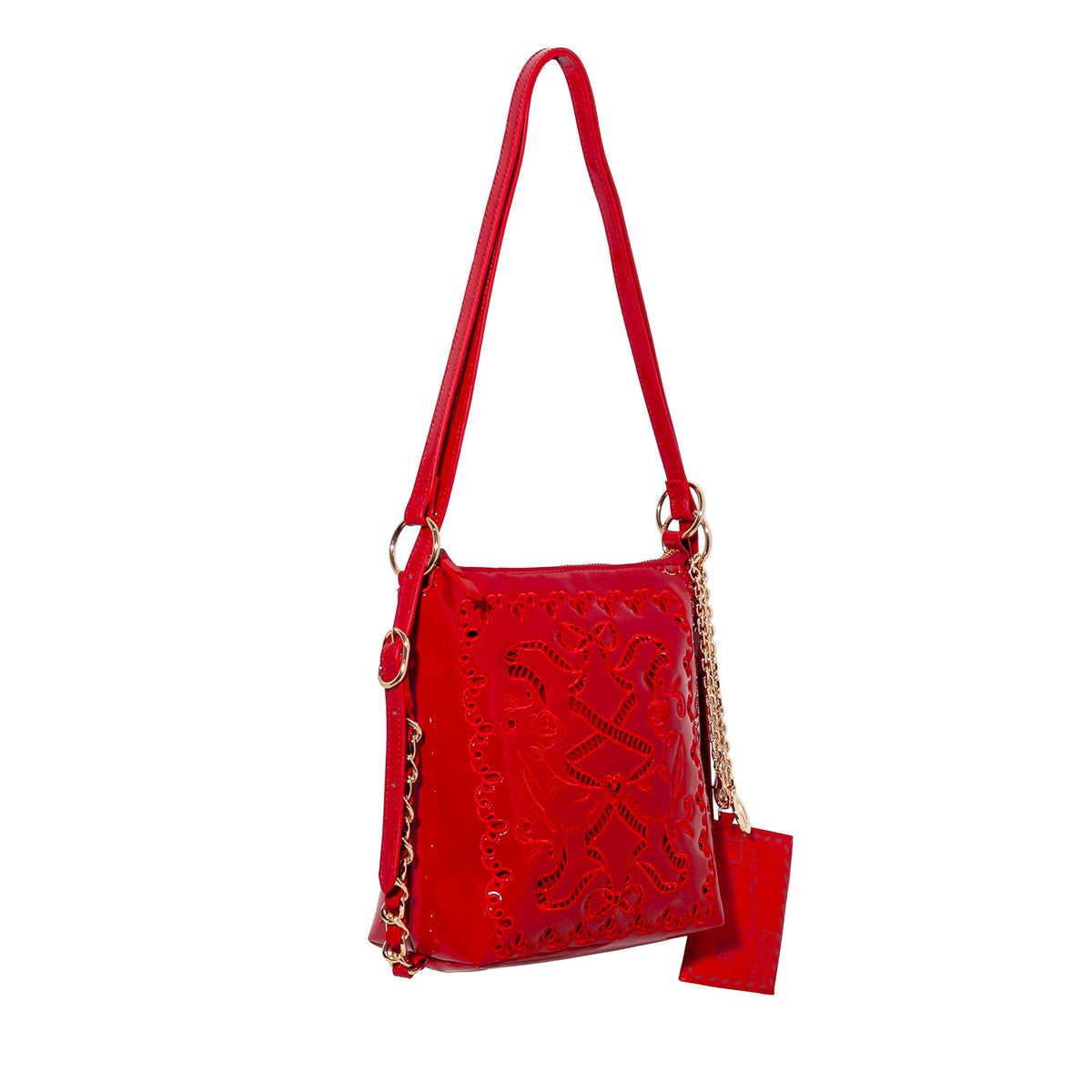 DiFerdinando Ribbon Reverie Mini Convertible Hobo Deep Red