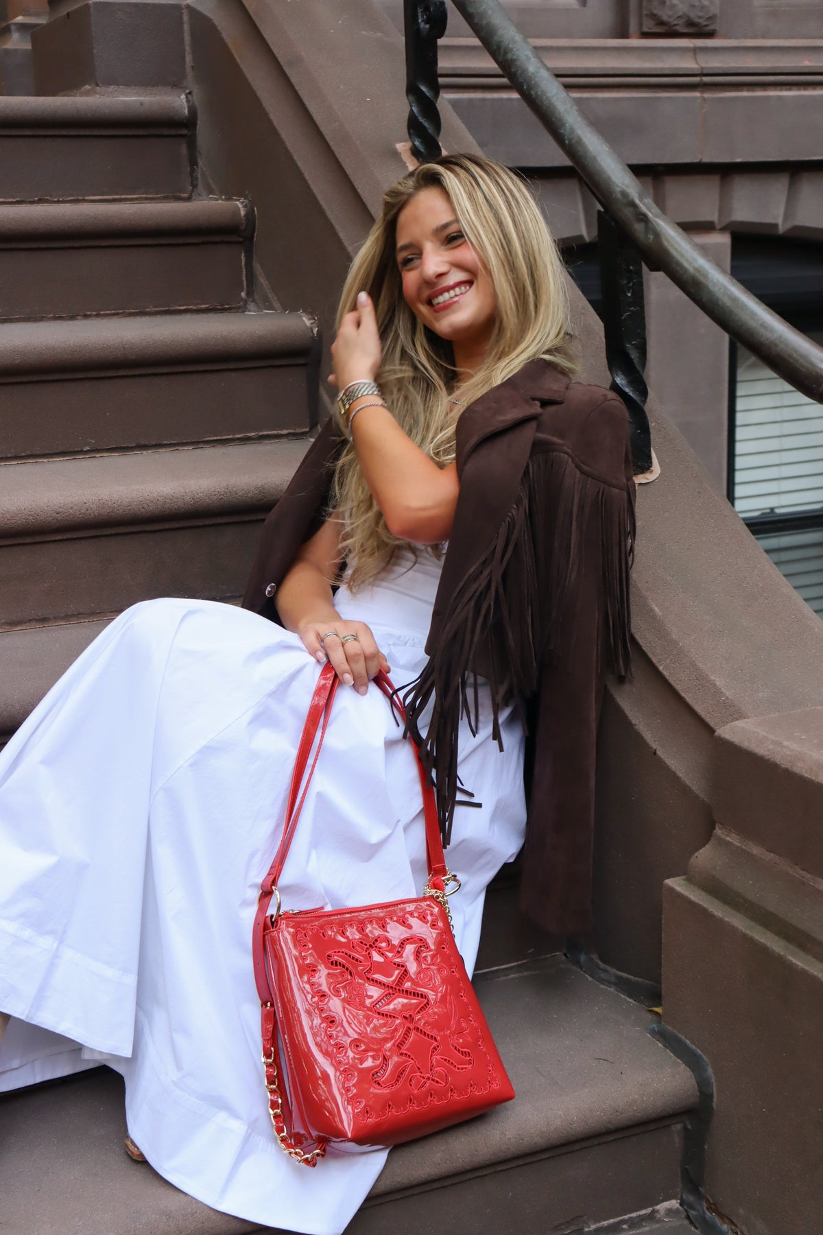 DiFerdinando Ribbon Reverie Mini Convertible Hobo Deep Red