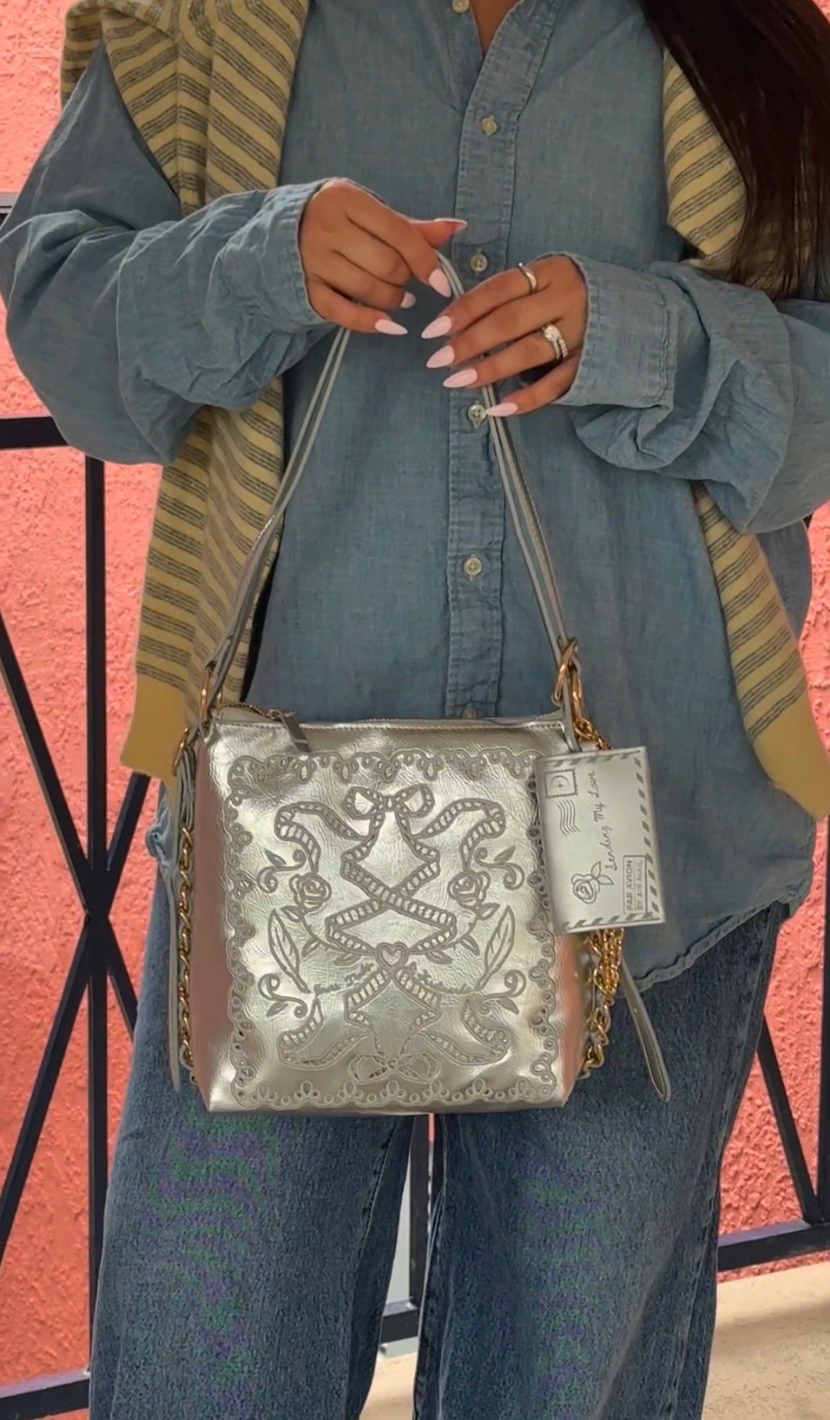 DiFerdinando Ribbon Reverie Mini Convertible Hobo Gunmetal