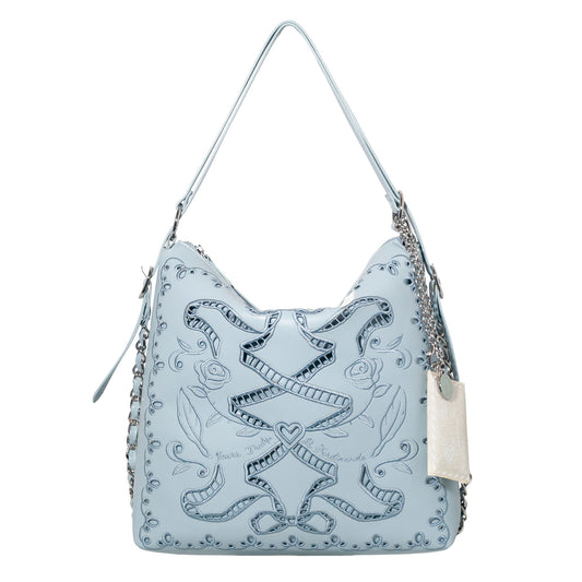 DiFerdinando Ribbon Reverie Convertible Hobo to Backpack Dusky Blue