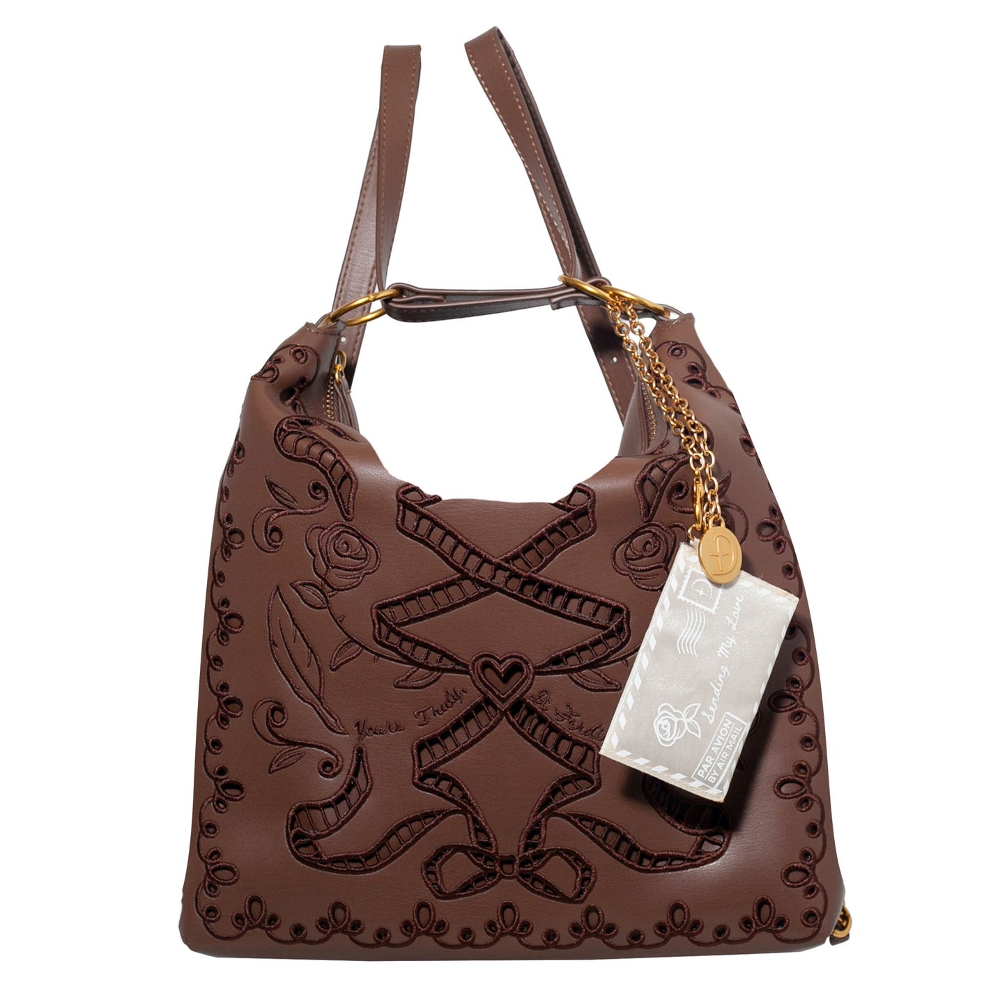 DiFerdinando Ribbon Reverie Convertible Hobo to Backpack Chocolate