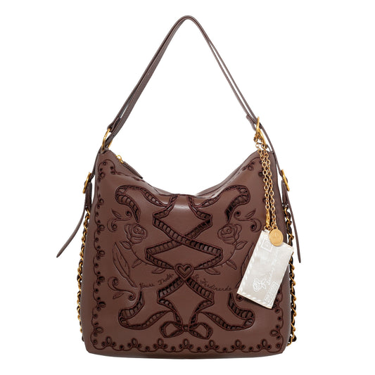 DiFerdinando Ribbon Reverie Convertible Hobo to Backpack Chocolate