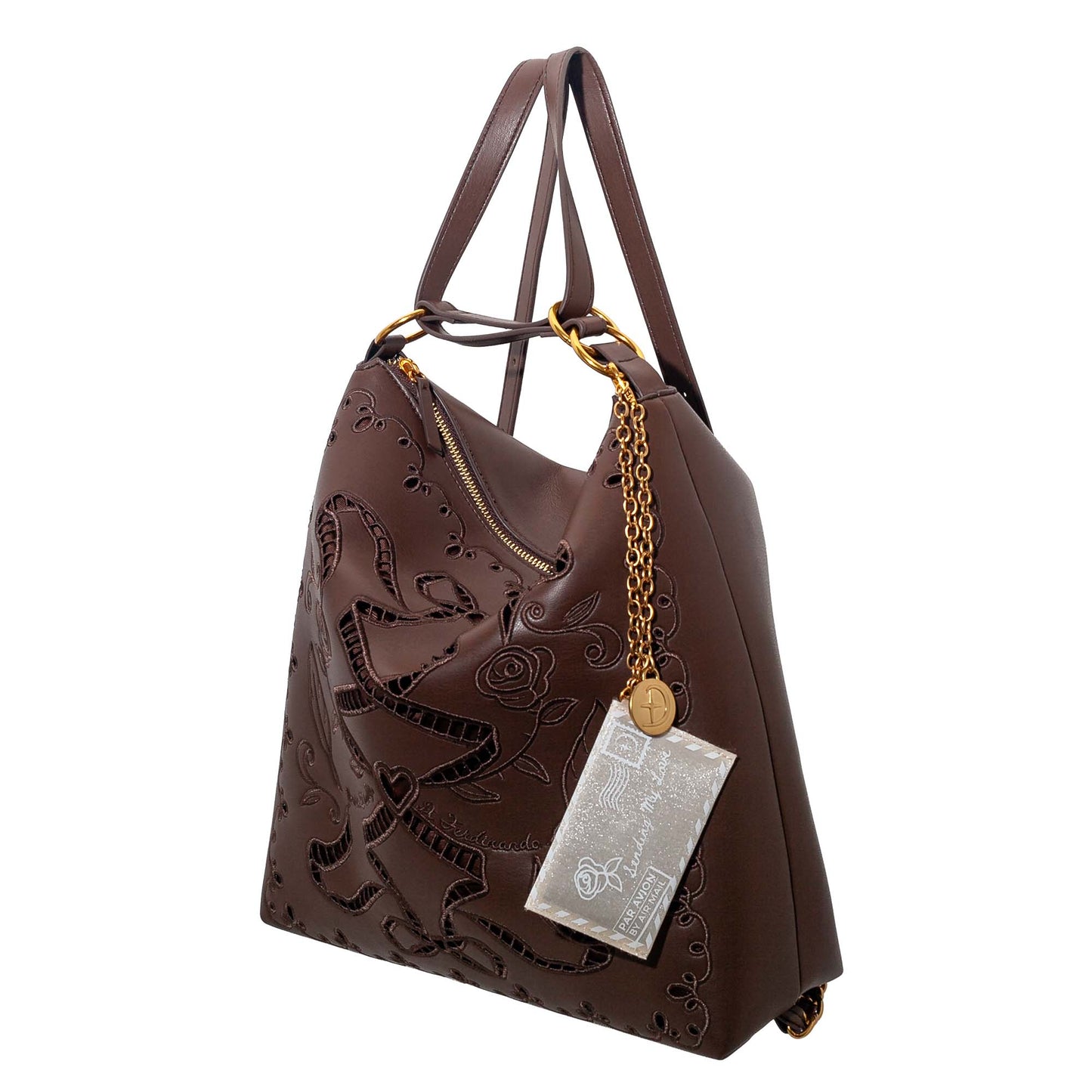 DiFerdinando Ribbon Reverie Convertible Hobo to Backpack Chocolate