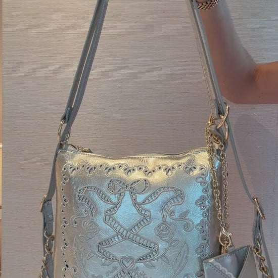 DiFerdinando Ribbon Reverie Mini Convertible Hobo Gunmetal