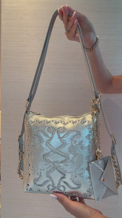 DiFerdinando Ribbon Reverie Mini Convertible Hobo Gunmetal