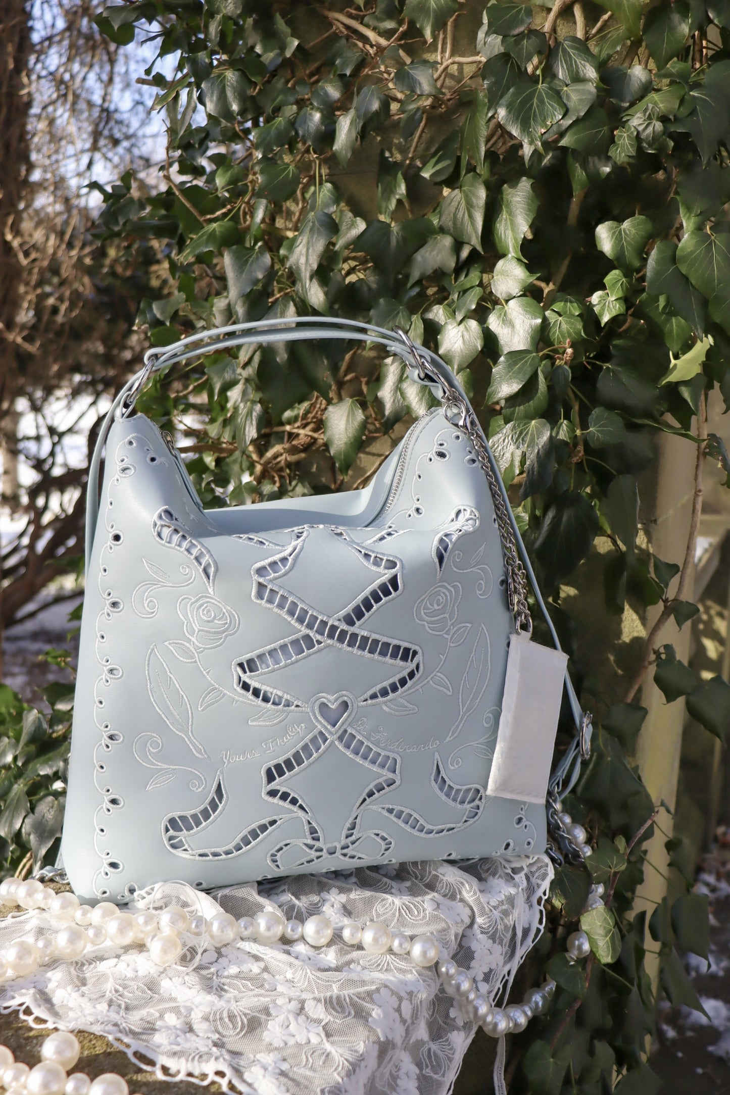 DiFerdinando Ribbon Reverie Convertible Hobo to Backpack Dusky Blue
