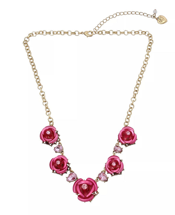 Betsey Johnson XOXO Rose Frontal Bib Necklace