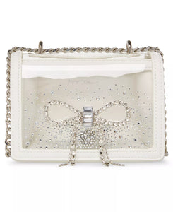 Betsey Johnson Clear Convertible Rhinestone Bow Crossbody Bag White