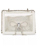 Betsey Johnson Clear Convertible Rhinestone Bow Crossbody Bag White