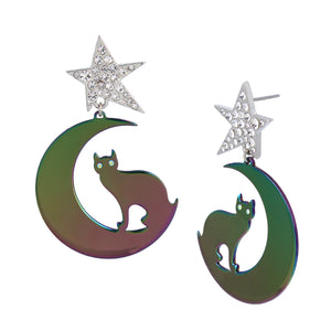 Betsey Johnson Punk N Spice Cat Moon Drop Earrings