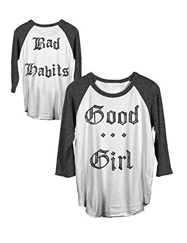 Junk Food Womens Good Girl Bad Habits 3/4 Sleeve Raglan T-Shirt