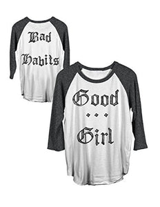 Junk Food Womens Good Girl Bad Habits 3/4 Sleeve Raglan T-Shirt