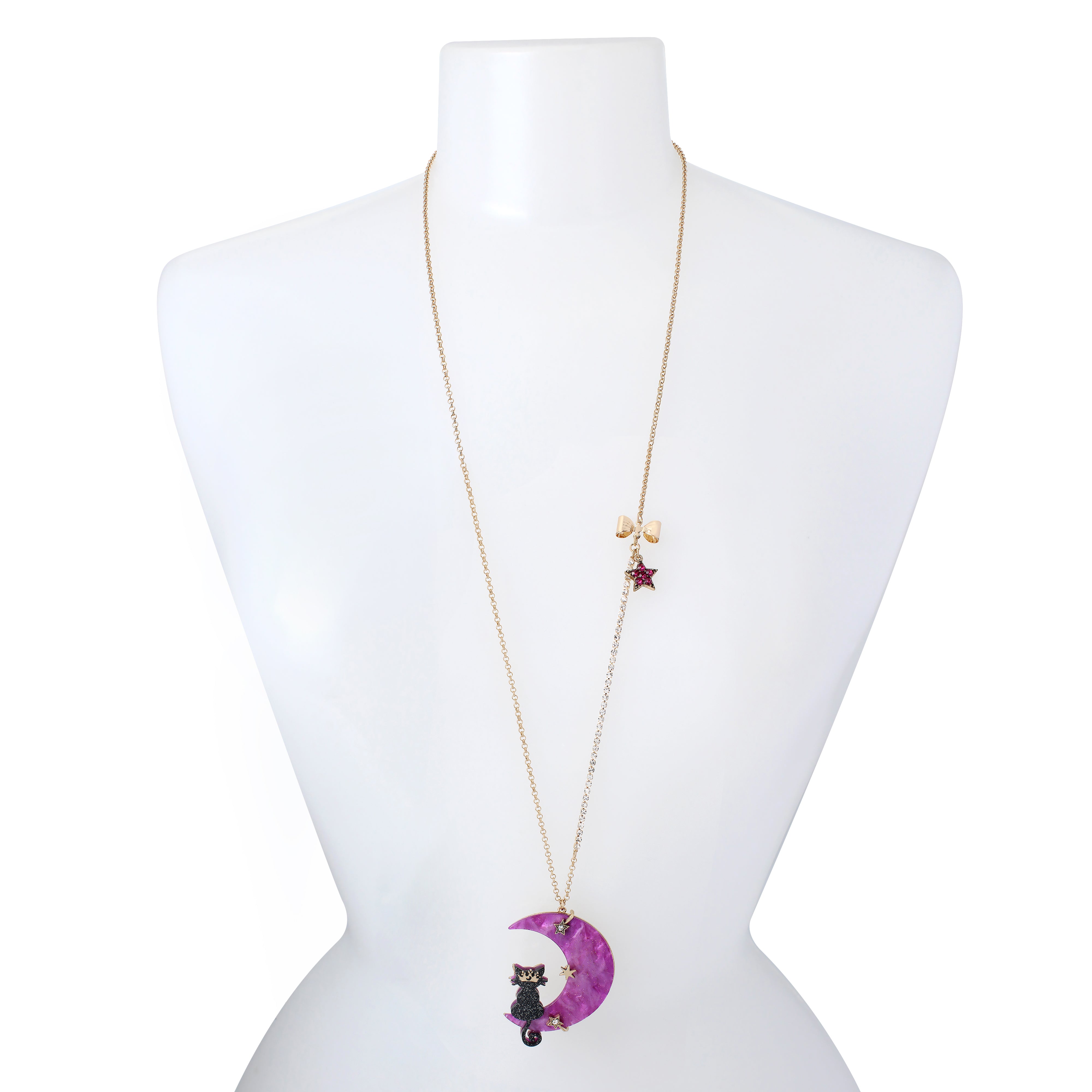 Betsey Johnson Heavenly Creatures Cat Moon Pendant Long Necklace Twin Treats