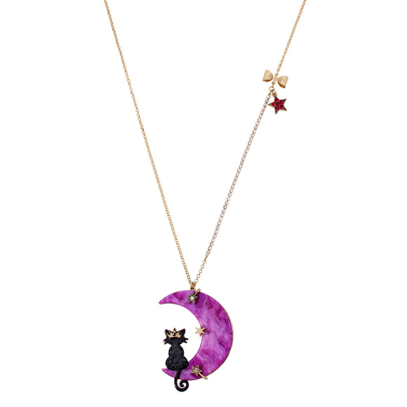 Betsey Johnson Heavenly Creatures Cat Moon Pendant Long Necklace