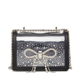 Betsey Johnson Clear Convertible Rhinestone Bow Crossbody Bag Black