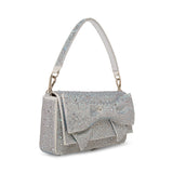 Betsey Johnson Rhinestone Convertible Bow Flap Bag Silver