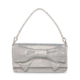 Betsey Johnson Rhinestone Convertible Bow Flap Bag Silver